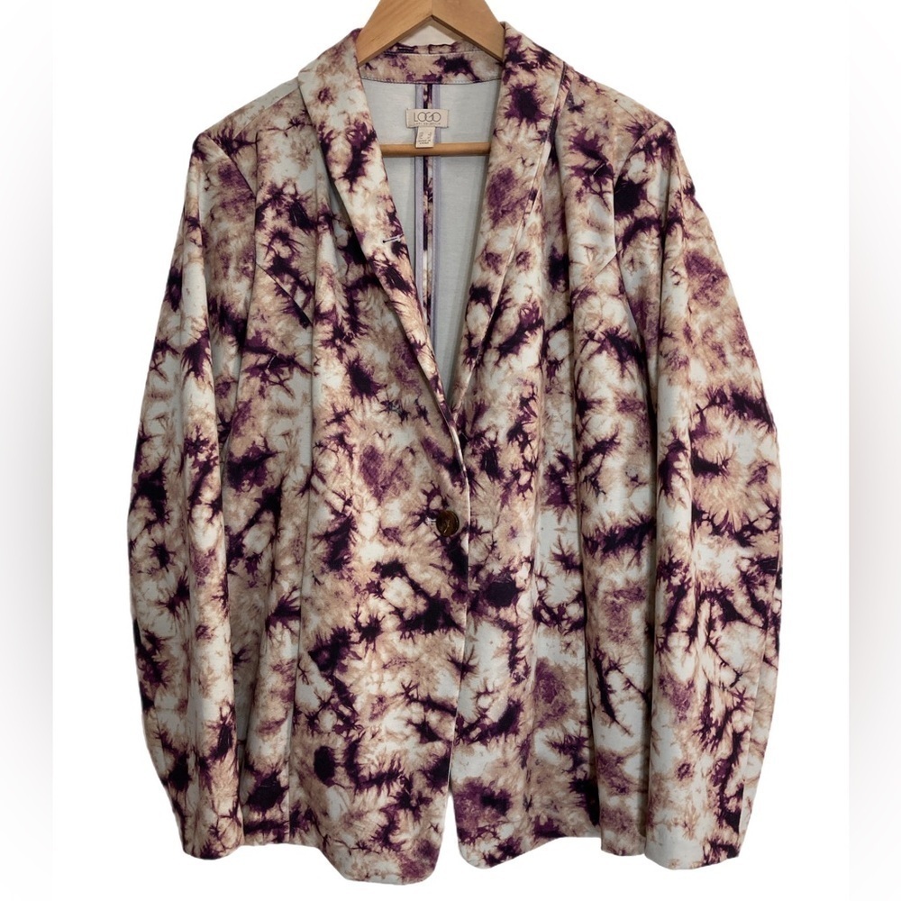 LOGO by Lori Goldstein purple and cream tie dyed relaxed blazer jacket